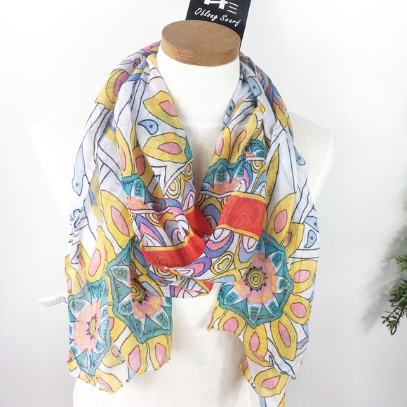 HE Oblong Floral Boho Scarf Colorful - Picture 2 of 6